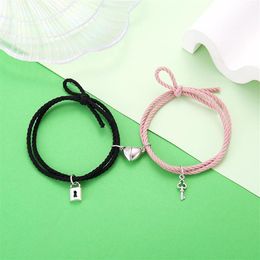 Charm Bracelets 2Pcs Magnet Couple For Lovers Lock Heart Magnetic Bracelet Women Men Braided Rope Wrist Chain Minimalist Jewelry300l