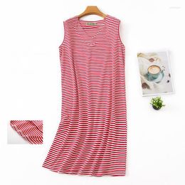 Women's Sleepwear Women Homewear Nightdress Casual Stripes Nightgown Ladies Cotton Female Round Collar Plus Size Sleep Dress