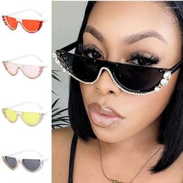 Sunglasses Fashion Women Semi-Rimless Sun Glasses Diamond Rimmed Adumbral Anti-UV Spectacles Eyeglasses Semicircle Ornamental