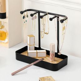 Jewelry Pouches Portable Display Rack With Wooden Base Earrings Necklaces Desktop Storage Box Pography Props Convenient