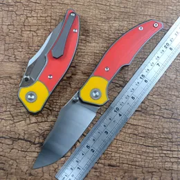 TWO SUN D2 Blade Folding Knife Ceramic Ball Bearing Washer Red G10 Titanium Handle Outdoor Camping Hunting Pocket Knife TS416