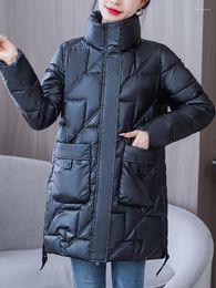 Women's Trench Coats Autumn Winter Women Stand Collar Cotton Parka Casual Female Zipper Pocket Thick Warm Wadded Loose Coat Outwear