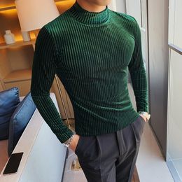 Men's Sweaters Slim Fit Pullovers Men Casual Striped Solid Color Sweater Half-high Collar Stretch Tight Knit Top 4XL