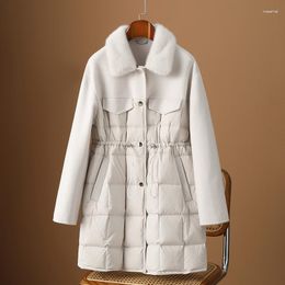 Women's Trench Coats High Grade Light Gray White Medium Length Work Down Jacket For Women In Winter 2023 European Mink With Large Fur Collar