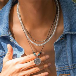 Chains Simple Turquoise Collar Chain Neckchain Men's Boat Anchor Star Sky Compass Pearl Necklace Versatile High Quality Jewelry