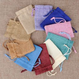 8 10CM Drawstring Natural Burlap Bags Jute Gift Jewelry Packaging Wedding Favor Pouches2532