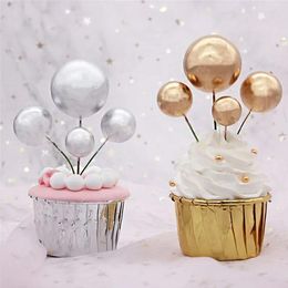 Party Supplies 20Pcs Cake Topper Ball Set DIY Birthday Decorative Silver Gold Insert Accessories Baking Decor Balls For Wedding