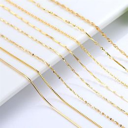 Genuine 14k Gold Color Necklace For Women Water Wave Chain Snake Bone starry Cross 18 Inches Pendant Fine Jewelry Chains291w