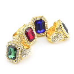 Men Gold Plated Ruby Hip Hop Ring Iced Out Micro Pave Punk Rap Jewellery Size Available230C