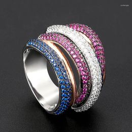 Wedding Rings Zlxgirl Jewelry Blue Red Mirco Paved Zircon Finger Women's And Men's Couple Anel