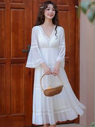 Women's Sleepwear Women White Ruffles Flare Sleeve V-Neck Vintage Princess Nightgowns Pajama Nighty Dress French Gown Female Victorian