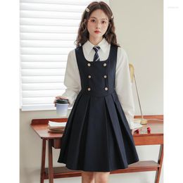 Casual Dresses QW Retro American College Style Age-Reducing Petite Two-Piece Set Shirt Dress