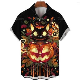 Men's Casual Shirts Hawaiian Halloween Ghost Pumpkin Shirt For Men Tops Oversized Fashion Short Sleeve Little Devil Travel 3D Print Beach