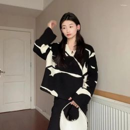 Women's Sweaters 2023 Autumn Ladies Black And White Printed Knitted Top/Same Style Hip Skirt