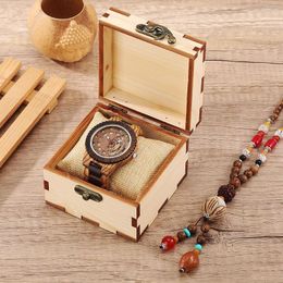 Wristwatches Vintage Men's Wood Watch Necklace Gift Set Male Quartz Wristwatch Rustic Ethnic Stylish Wooden Beaded Pendant Box