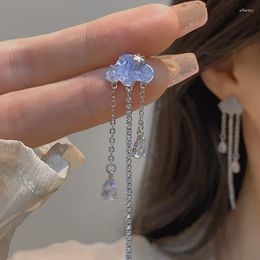 Dangle Earrings MENGJIQIAO Fashio Irregular Blue Crystal Clouds Tassel Drop For Women Girl Delicate Aretes De Mujer Modernos 2023