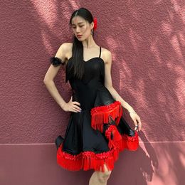 Stage Wear Women Latin Dance Competition Dress Female Sexy Sling Backless Tassels Chacha Rumba Tango Costumes DQS14186