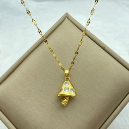 Pendant Necklaces Gold Plated Mushroom With Zircons Stainless Steel For Women In Fashion Jewellery Cute Style