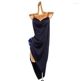 Stage Wear 2023 Latin Dance Dress Hollow-out Pure Color Splicing Women's Performance Party Sleeveless Spandex Rumba Salsa Costume