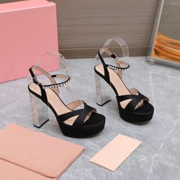 Shoes Woman CM Sandals with Platform High Heels Silk Genuine Leather Sexy Wedding Rhinestone Designer Pumps