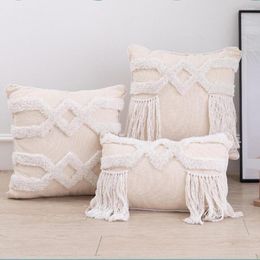 Pillow Bohemian Morocco Tufted Cotton Throw Pillowcase 30x50cm 45x45cm Nordic Style Beige Tassels Cover For Car Home Decoration
