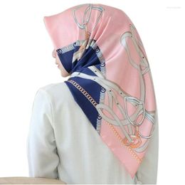Sciarpe Sciarpa Hijab stampata a catena leopardata per donna 90x90 quadrata fascia musulmana imitazione raso di seta