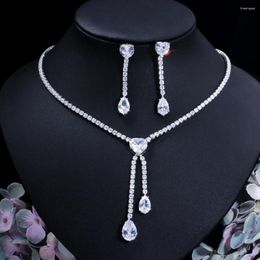 Necklace Earrings Set ThreeGraces Shining Cubic Zirconia Silver Color Women Heart CZ And Wedding Evening Party Jewelry TZ977