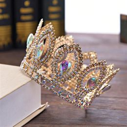 Small Size Luxury Baroque Gold Crystal Flower Crown Tiaras For Women AB Rhinestone Girls Tiaras Bride Wedding Hair Jewelry223V