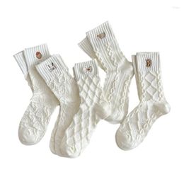 Women Socks White Stockings Cute Embroidery College Wind Twist