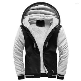 Men's Hoodies Autumn Winter Men Fleece Hoodie Contrast Color Jacket Mens Sweatshirt Warm Coat Casual Street Zipper Windproof