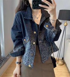 designer jacket women long sleeve plus size Leopard jeans jackets denim womens coat