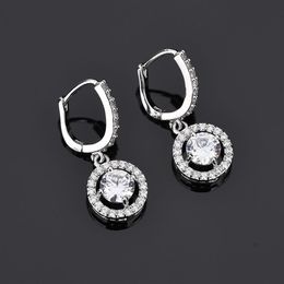 Latest Round Drop Shaped White Gold Colour Plated Vintage Channel Hoop Earrings for Women Wedding Party Accessories Jewellery Gift2046