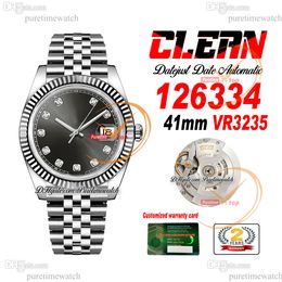 Clean Factory CF 126334 VR3235 Automatic Mens Watch Fluted Bezel Date Gray Diamonds Dial 904L Jubileesteel Bracelet Super Version Puretimewatch Reloj Hombre 0006