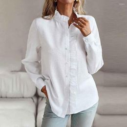 Women's Blouses Commuting Blouse Chic Lapel Collar Ruffle Patchwork Elegant Mid-length Shirt With Soft Breathable Fabric For Fall