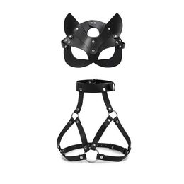 Bdsm Leather Sex Costume Restraint Bra Collor Mask for Women Adult Games