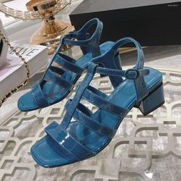 Sandals 2023 Spring Summer Patent Leather Mid Heel Woman Shoes Solid Colour Buckle Decor Concise Comfort Trendy Ladies