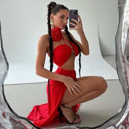 Work Dresses Bandage Tube Top And Long Skirt Sets Elegant 2 Piece Women Outfits Summer Sexy Festival Night Club With Flower 2023