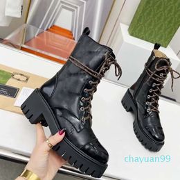 New Autumn and Winter Top Brand Women's Designer G Quilted Lace up Black Martin Boots Long Sleeve Boots