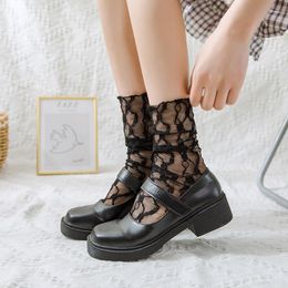 Women Socks Black Lace Meshs Fishnet Ultra-thin Transparent Loose Long JK Lolita Sweet Girls Kawaii Princess Summer