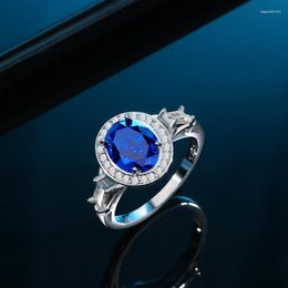 Cluster Rings European And American S925 Sterling Silver Retro Royal Blue Crystal Luxurious Ring High-quality Jewelry Manufacturers