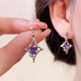 Stud Earrings 2023 Fashion Silver Colour Cross Star Purple Zircon For Women Girl Korean Four-Pointed Personality Je