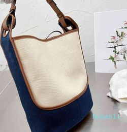 Contrast Panel Bucket Bag Women Vintage Handbag Shoulder Leather Luxury Designer Brand Crossbody Female Shopping Tote
