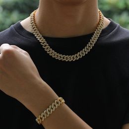 Hip Hop Diamond Iced Out Chains Necklaces Bracelets Jewellery Austrian Rhinestone Cuba Link For Men Unisex Party Gold Silver Chain N259W
