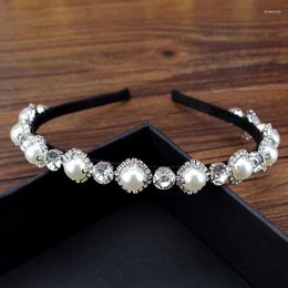 Hair Clips Korean Trendy Clear Crystal Hoop Rhinestone Headband Pearl Hairband For Women Jewellery Accessories Party