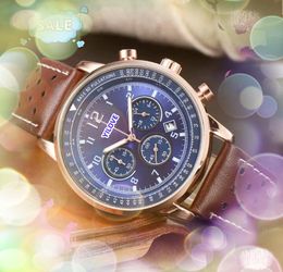 Sub Dials Working Fashion Sports Watch Stopwatch Mens Automatic Quartz Movement Waterproof Three Eyes Day Date Hour Hand Rose Gold Silver Case Popular Watches Gifts