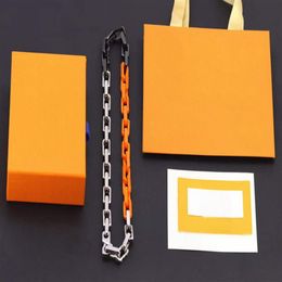 Europe America Fashion Necklace Bracelet Men Women Silver Black Orange-colour Metal Engraved V Letter Flower Pattern Thick Chain J313g
