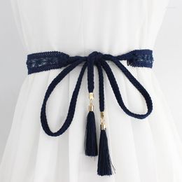 Belts Lace Knitted Belt Women's Dresses Decorative Versatile Korean Tassel Waist Rope Simple Accessories Classic Thin