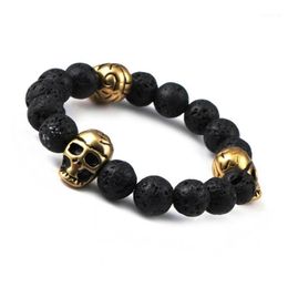 Charm Bracelets Fashion Northskull Stainless Steel Skull Bracelet For Women Natural Lava Stone Beads And Tiger Eye Men1246I