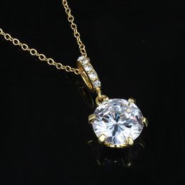 Round Cut Clear Zircon Pendant Chain 18k Yellow Gold Filled Simple Style Womens Pendant Necklace Gift264h