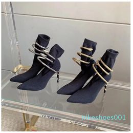 Snake Strass stiletto HeelBoot Wraparound Ankle Booties Mid-Calf Pull On Elastic Point-Toe Stiletto Luxury Designer